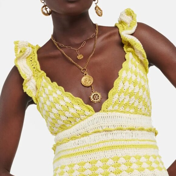 $795 NWT Zimmermann Yellow White Crochet Halcyon Frill Mini Dress sz 4/IT 40 - Picture 2 of 14